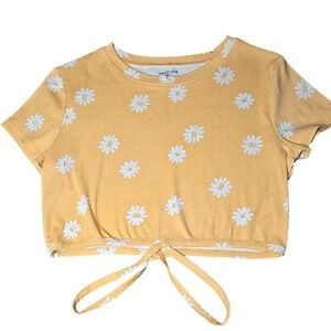 Arizona Jean Co y2k Daisy Short Sleeve Crop Top, Orange/White Floral Pattern, XL